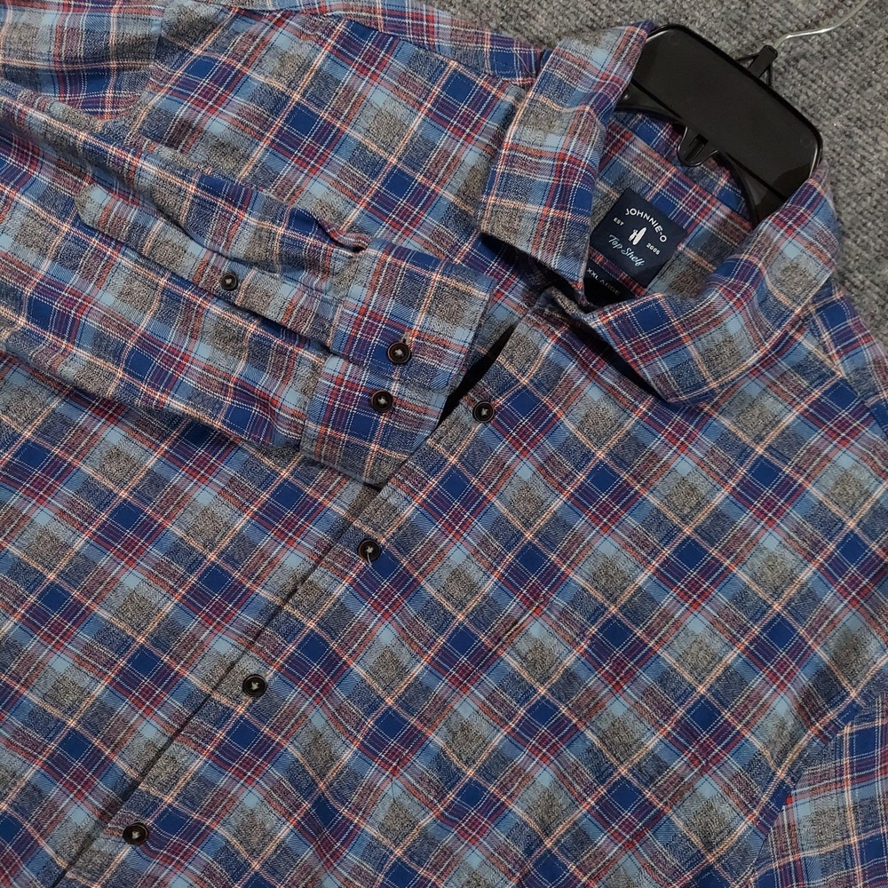 Johnnie-O Shirt‎ Mens 2XL Blue Plaid Benedict Flannel Button Front Long Sleeve